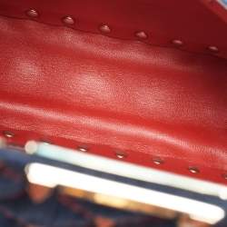 Valentino Blue/Red Quilted Denim and Leather Small Rockstud Spike Chain Shoulder Bag