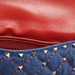 Valentino Blue/Red Quilted Denim and Leather Small Rockstud Spike Chain Shoulder Bag