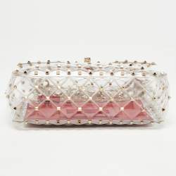 Pre Owned Valentino Clear/Red PVC Medium Rockstud Spike Top Handle Bag
