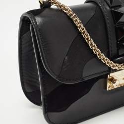 Pre Owned Valentino Black Camo Leather Small Rockstud Glam Lock Flap Bag