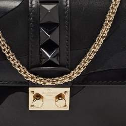 Pre Owned Valentino Black Camo Leather Small Rockstud Glam Lock Flap Bag