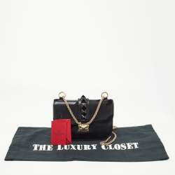 Pre Owned Valentino Black Camo Leather Small Rockstud Glam Lock Flap Bag