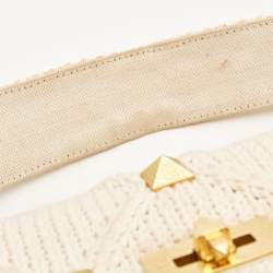 Pre Owned Valentino Off White Knitted Fabric Large Roman Stud Chain Bag