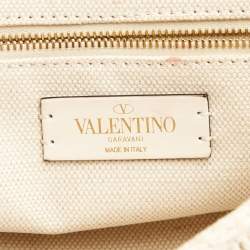 Pre Owned Valentino Off White Knitted Fabric Large Roman Stud Chain Bag