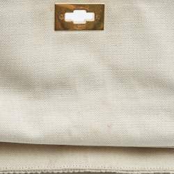 Pre Owned Valentino Off White Knitted Fabric Large Roman Stud Chain Bag