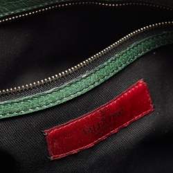 Pre Owned Valentino Green Glossy Leather Crystal Embellished Catch Tote
