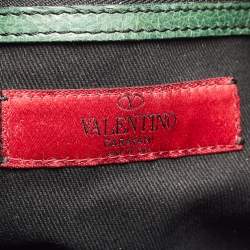 Pre Owned Valentino Green Glossy Leather Crystal Embellished Catch Tote