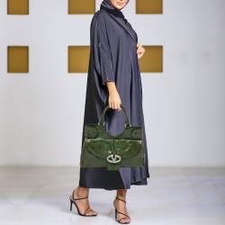 Pre Owned Valentino Green Glossy Leather Crystal Embellished Catch Tote