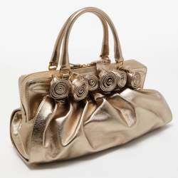 Pre Owned Valentino Metallic Leather Lacca Fleur Frame Satchel