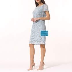 Pre Owned Valentino Blue Leather Flap Rockstud Wallet on Chain