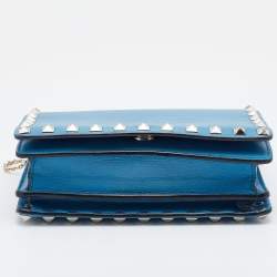Pre Owned Valentino Blue Leather Flap Rockstud Wallet on Chain