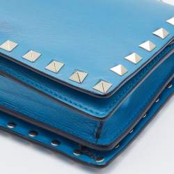 Pre Owned Valentino Blue Leather Flap Rockstud Wallet on Chain