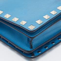 Pre Owned Valentino Blue Leather Flap Rockstud Wallet on Chain