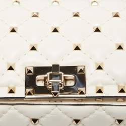 Pre Owned Valentino White Quilted Leather Rockstud Spike Top Handle Bag