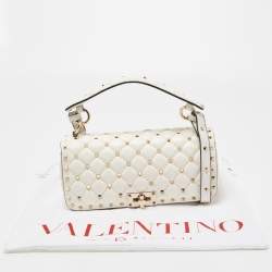 Pre Owned Valentino White Quilted Leather Rockstud Spike Top Handle Bag