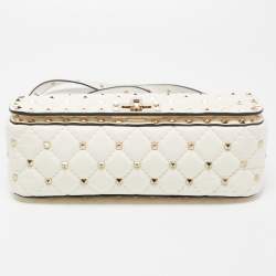Pre Owned Valentino White Quilted Leather Rockstud Spike Top Handle Bag