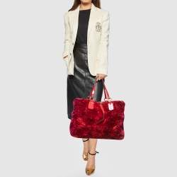Pre Owned Valentino Red/Pink Silk And Patent Leather Rosier Tote