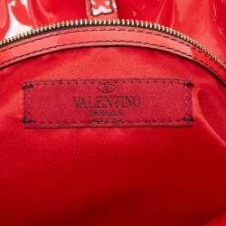 Pre Owned Valentino Red/Pink Silk And Patent Leather Rosier Tote