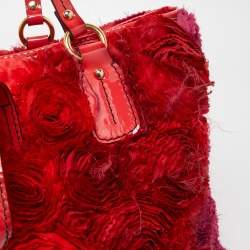 Pre Owned Valentino Red/Pink Silk And Patent Leather Rosier Tote