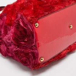 Pre Owned Valentino Red/Pink Silk And Patent Leather Rosier Tote