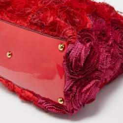 Pre Owned Valentino Red/Pink Silk And Patent Leather Rosier Tote