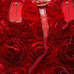 Pre Owned Valentino Red/Pink Silk And Patent Leather Rosier Tote