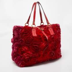 Pre Owned Valentino Red/Pink Silk And Patent Leather Rosier Tote