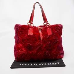 Pre Owned Valentino Red/Pink Silk And Patent Leather Rosier Tote