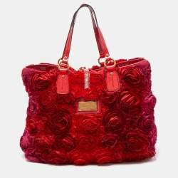 Pre Owned Valentino Red/Pink Silk And Patent Leather Rosier Tote