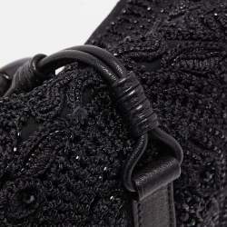 مملوكة مسبقًا Valentino Black Bead Embellished Crochet Fabric V Ring Baguette Bag
