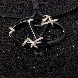 مملوكة مسبقًا Valentino Black Bead Embellished Crochet Fabric V Ring Baguette Bag