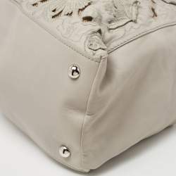 Pre Owned Valentino Grey Leather Petal Embroidered Alice Glam Frame Satchel