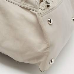 Pre Owned Valentino Grey Leather Petal Embroidered Alice Glam Frame Satchel