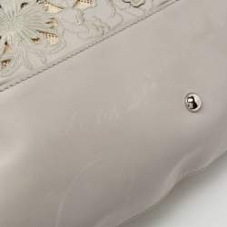 Pre Owned Valentino Grey Leather Petal Embroidered Alice Glam Frame Satchel