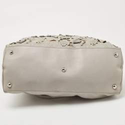 Pre Owned Valentino Grey Leather Petal Embroidered Alice Glam Frame Satchel