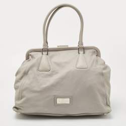 Pre Owned Valentino Grey Leather Petal Embroidered Alice Glam Frame Satchel