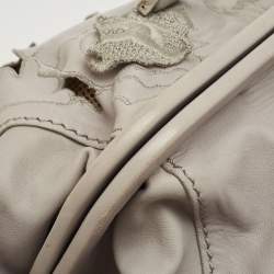 Pre Owned Valentino Grey Leather Petal Embroidered Alice Glam Frame Satchel