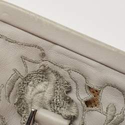 Pre Owned Valentino Grey Leather Petal Embroidered Alice Glam Frame Satchel