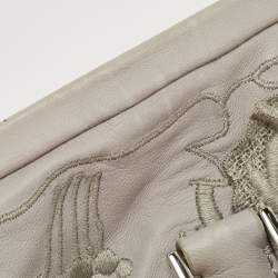 Pre Owned Valentino Grey Leather Petal Embroidered Alice Glam Frame Satchel