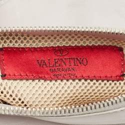 Pre Owned Valentino Grey Leather Petal Embroidered Alice Glam Frame Satchel