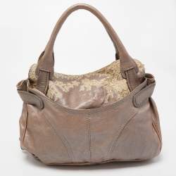 Pre Owned Valentino Metallic Beige Leather Urban Lace Satchel