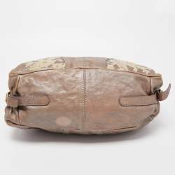 Pre Owned Valentino Metallic Beige Leather Urban Lace Satchel