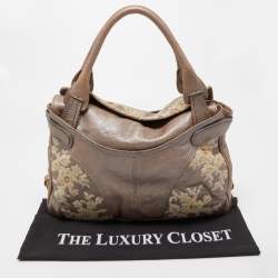 Pre Owned Valentino Metallic Beige Leather Urban Lace Satchel