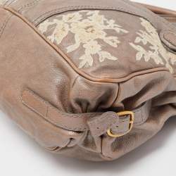 Pre Owned Valentino Metallic Beige Leather Urban Lace Satchel