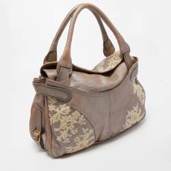Pre Owned Valentino Metallic Beige Leather Urban Lace Satchel