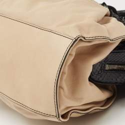 Pre Owned Valentino Beige/Black Leather and Watersnake Lacca Fleur Frame Satchel