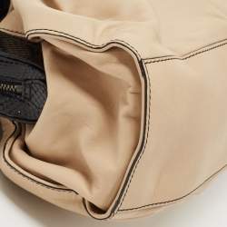 Pre Owned Valentino Beige/Black Leather and Watersnake Lacca Fleur Frame Satchel