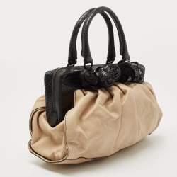 Pre Owned Valentino Beige/Black Leather and Watersnake Lacca Fleur Frame Satchel