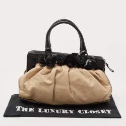 Pre Owned Valentino Beige/Black Leather and Watersnake Lacca Fleur Frame Satchel
