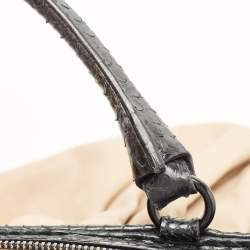 Pre Owned Valentino Beige/Black Leather and Watersnake Lacca Fleur Frame Satchel
